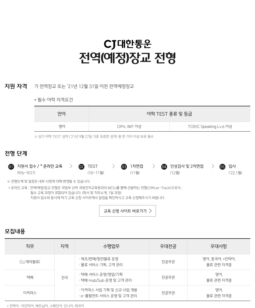 CJ 대한통운 전역(예정)장교 전형