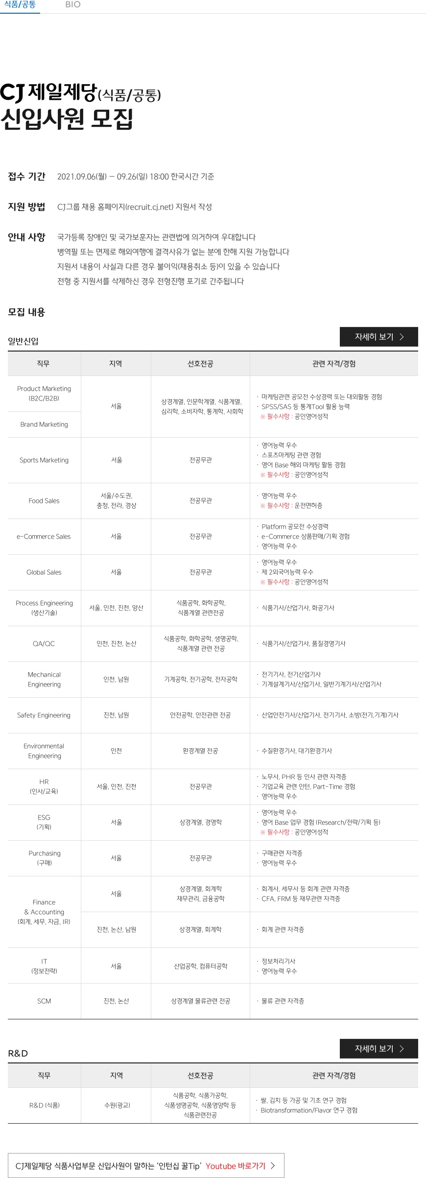 2021년 하반기 CJ제일제당(식품/공통부문) 신입사원 모집 - 법률저널