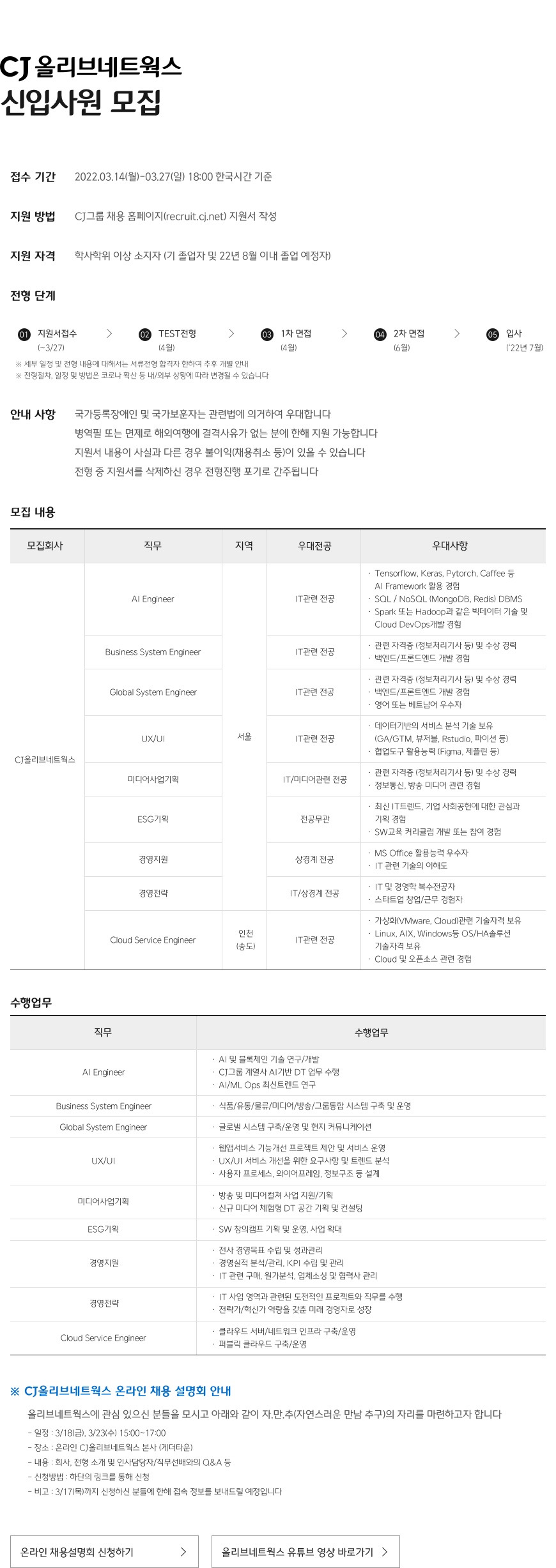 CJ올리브네트웍스 신입사원 모집